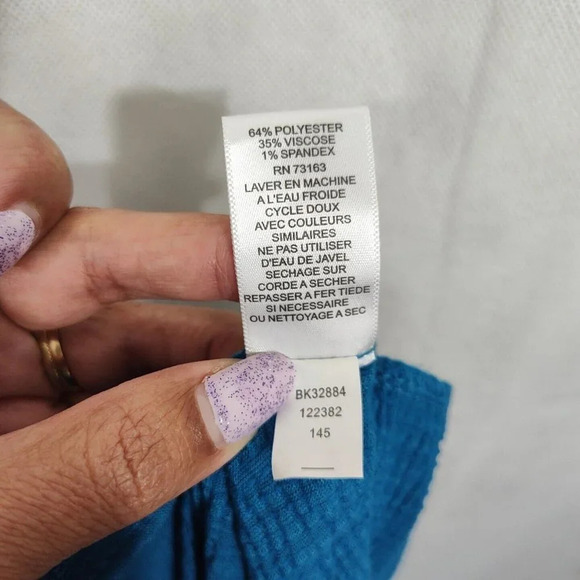 Melissa Paige Blue Texture Tank Tunic Top Women Size M Asymmetric Hem Sleeveless - Picture 7 of 7